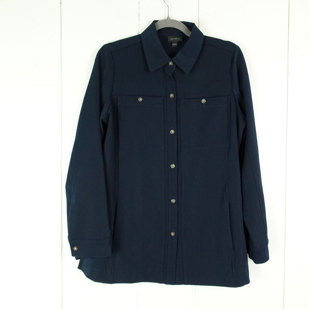 J Jill‎ Jacket Womens SZ S Wearever Double Face Jersey Flap Pocket Navy Blue